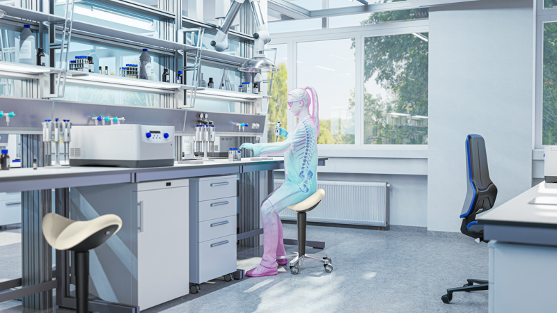 sgabello a forma di sella in una laboratorio biologico o chimico